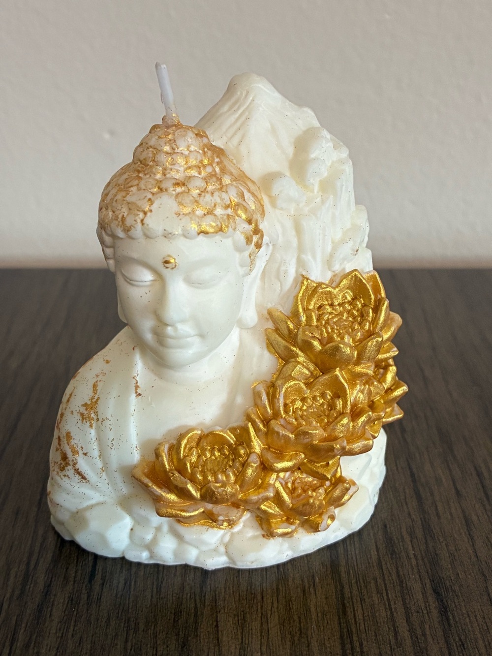 White and Gold Buddha Lotus Decorative Candle - Home Accents